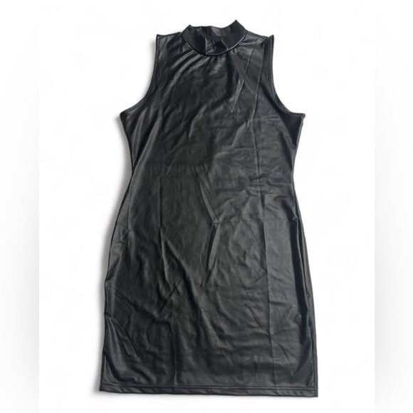 Leather Print Mock Neck Dress - Sleeveless Bodycon Style | Size L | New - Picture 5 of 13
